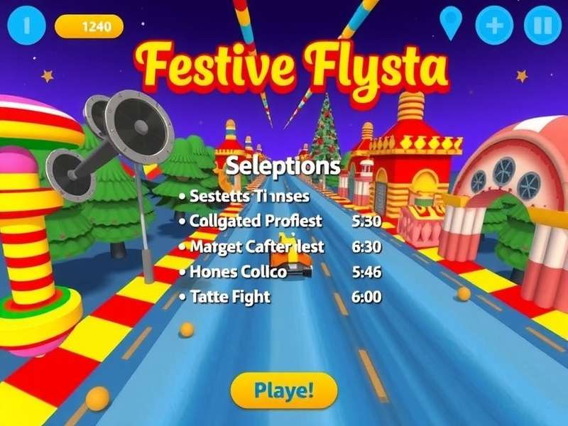 Festive Fiesta Flyer gameplay screenshot showing colorful racing environment